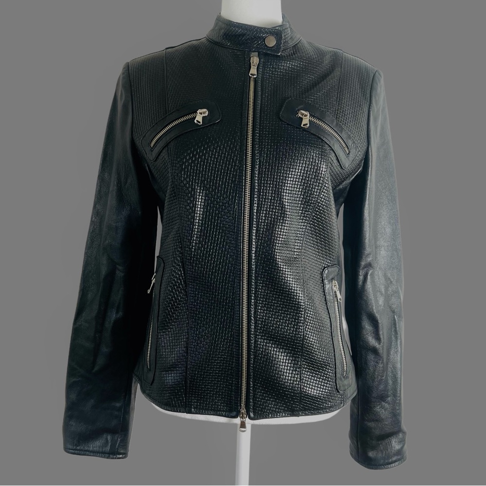 VERA PELLE Women’s Black Leather Biker Style Jacket Size 44 Made in Italy